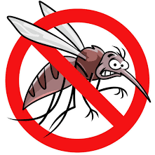 stop moustique Moustique cartoon avec un symbole d'interdiction rouge.
