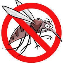 Moustique cartoon avec un symbole d'interdiction rouge.